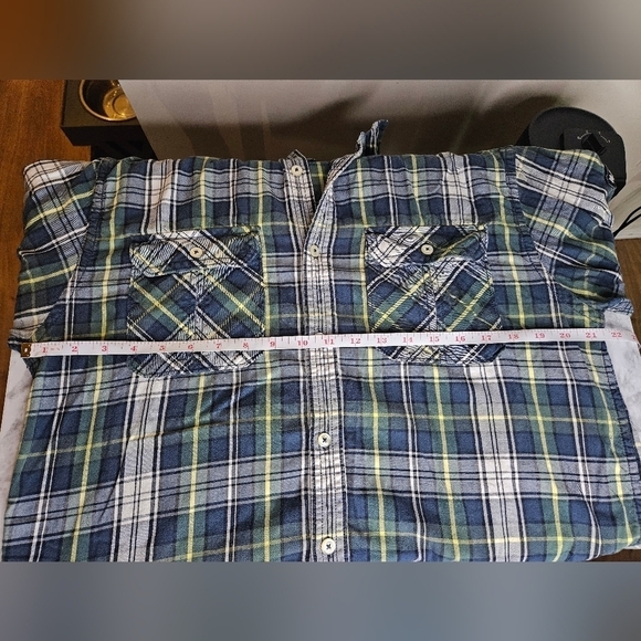 0070 Nautica Plaid Button Up Longsleeve Green Blue Fall Flannel Size Medium - Picture 7 of 9